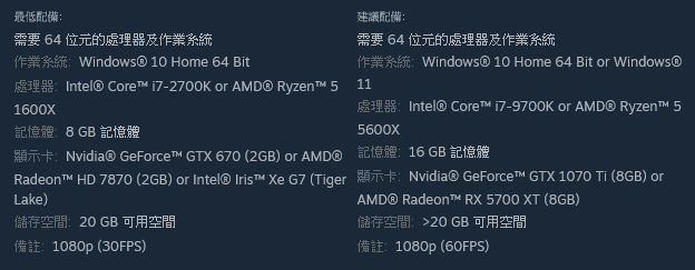 電腦配置要求